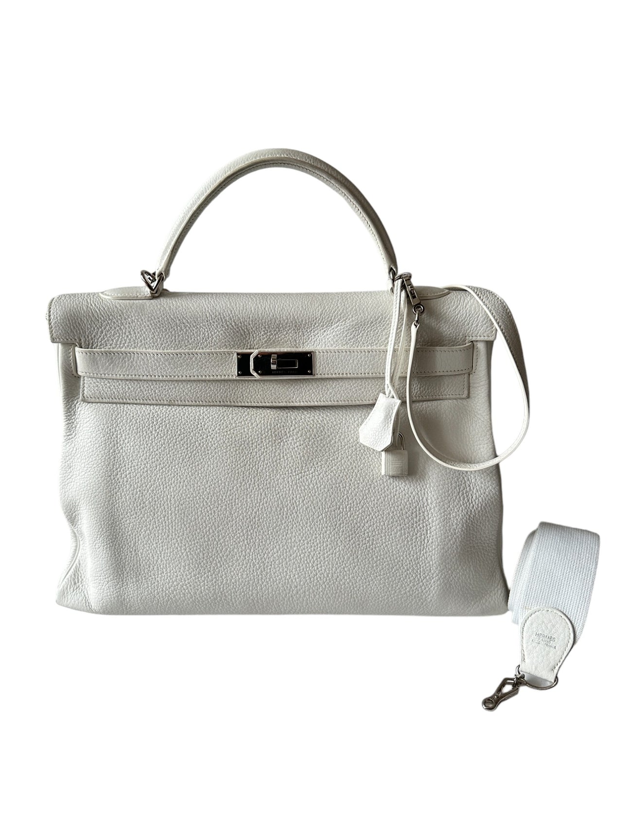 Hermès Kelly 40 panna in pelle Taurillon Clemence con metalleria oro