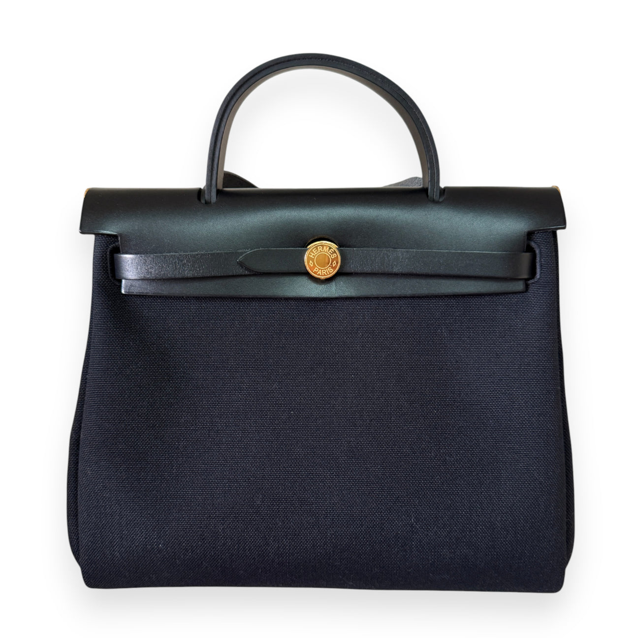 Hermès Herbag 31 nera con dettagli in cuoio naturale