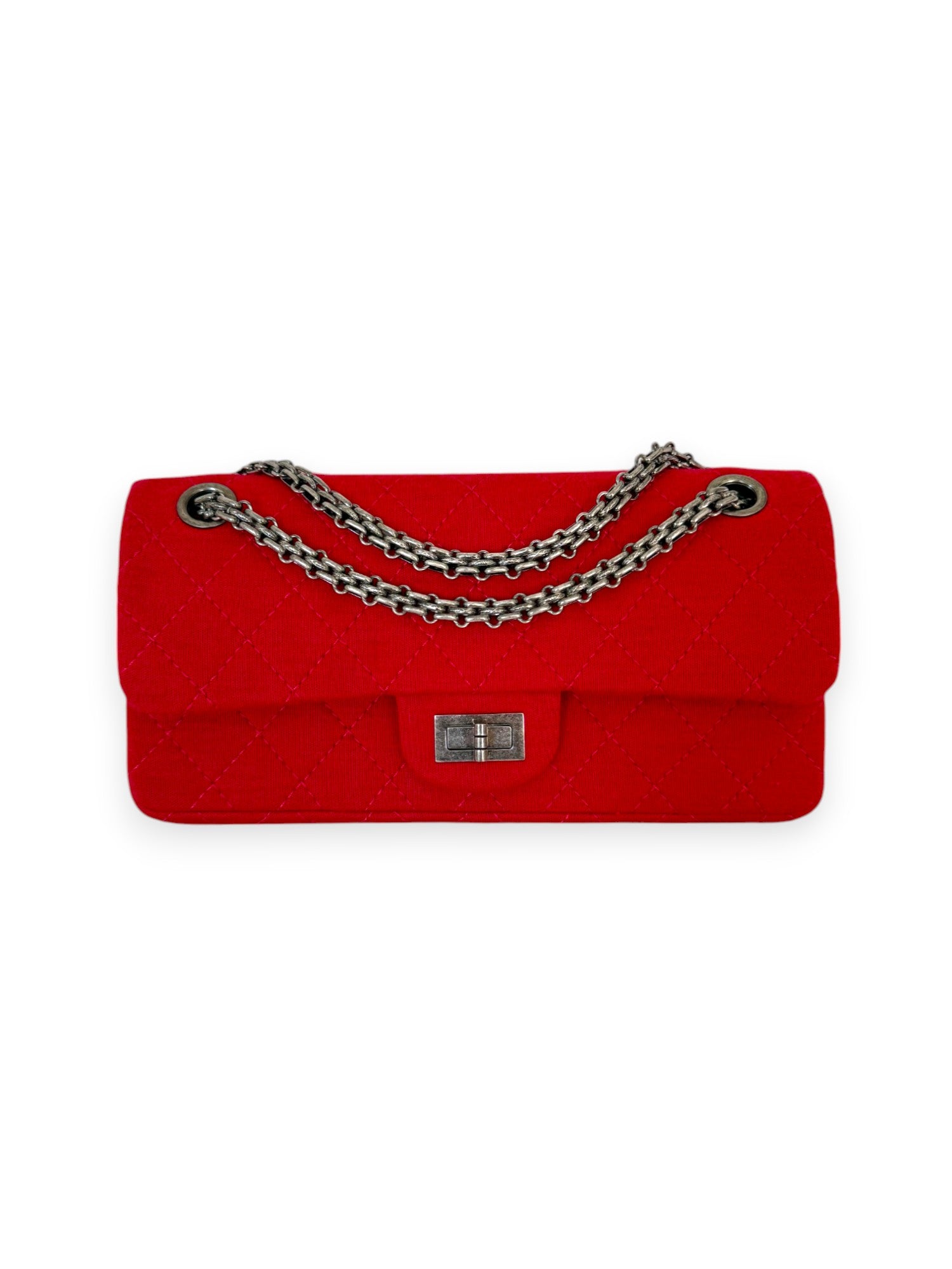 Chanel Reissue in Jersey Rosso con Dettagli in Rutenio – MM
