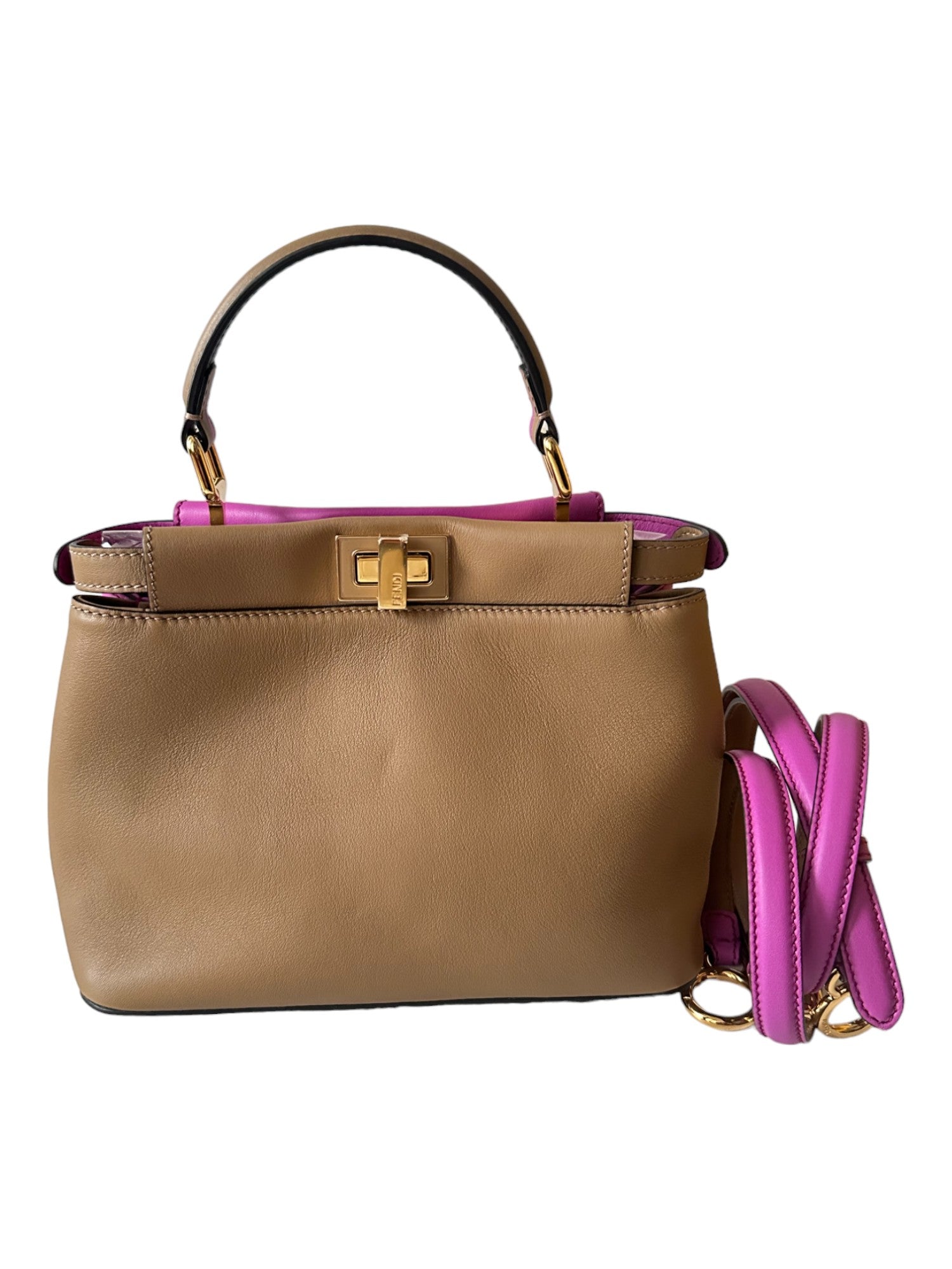 Fendi Peekaboo Mini bicolore rosa ciclamino e marrone cammello
