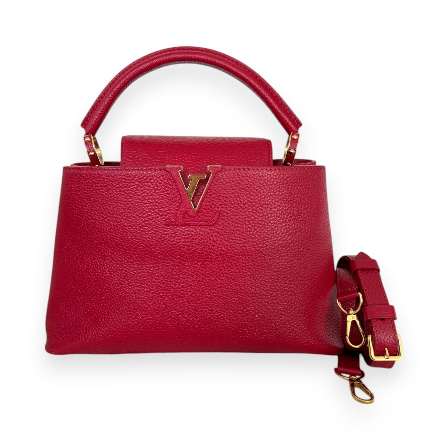 Louis Vuitton Capucines MM in pelle taurillon rossa con metalleria oro